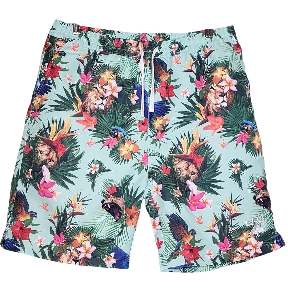 Lifted Research‎ Group Board Shorts Tropical Beach Swim Drawstring Pull On L